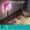 WALI Floor TV Stand with LED Lights, Tall TV Stand Mount for 32-75 inch TV up to 110 lbs, Swivel and Height Adjustable TV Stands with Wood Base for Bedroom, Office(TVDVD-7L), Black view 2