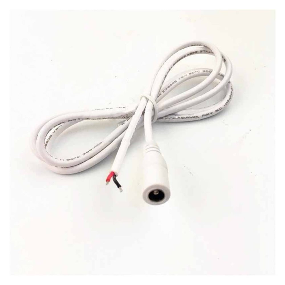 1M 22AWG 0.3mm2 White Female DC 2.1mm X 5.5mm Wire Power Pigtails Socket Wire Harness for CC-TV Security Camera