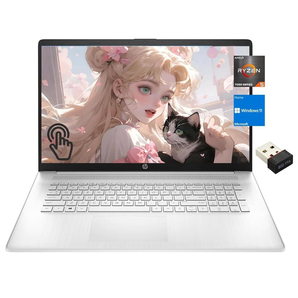 HP 17.3" Touchscreen Business Laptop - HD Display, AMD Ryzen 5 7530U Processor(Beat i7-1165G7), 32GB RAM, 1TB SSD, Anti-Glare, HDMI, Webcam, Windows 11 Home, with USB WiFi Adapter