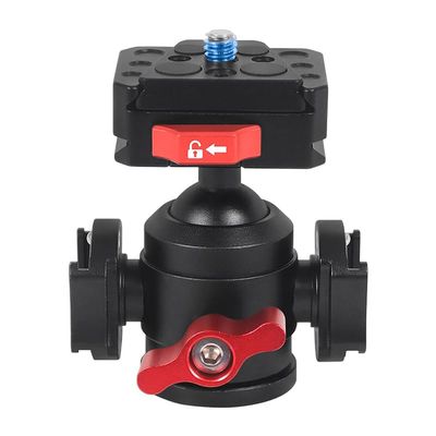 BGNing 1/4'' Camera Cold Shoe Mount Aluminum Tripod Ball Head Quick Release Ball Head 360 Rotation Mount with V-Port Plate for DSLR Camera Tripod Head Fill Light Mic Bracket (Type C Dual ColdShoe)