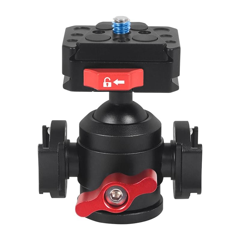 BGNing 1/4'' Camera Cold Shoe Mount Aluminum Tripod Ball Head Quick Release Ball Head 360 Rotation Mount with V-Port Plate for DSLR Camera Tripod Head Fill Light Mic Bracket (Type C Dual ColdShoe)