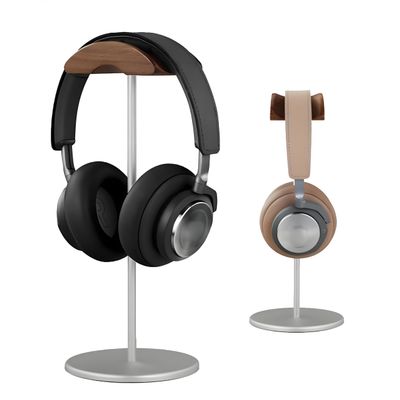 BEVCEFCC Headphone Stand Headset Holder with Wood and Aluminum Desktop Stand for Desk with Solid Heavy Base for All Headphone Sizes (Silver)