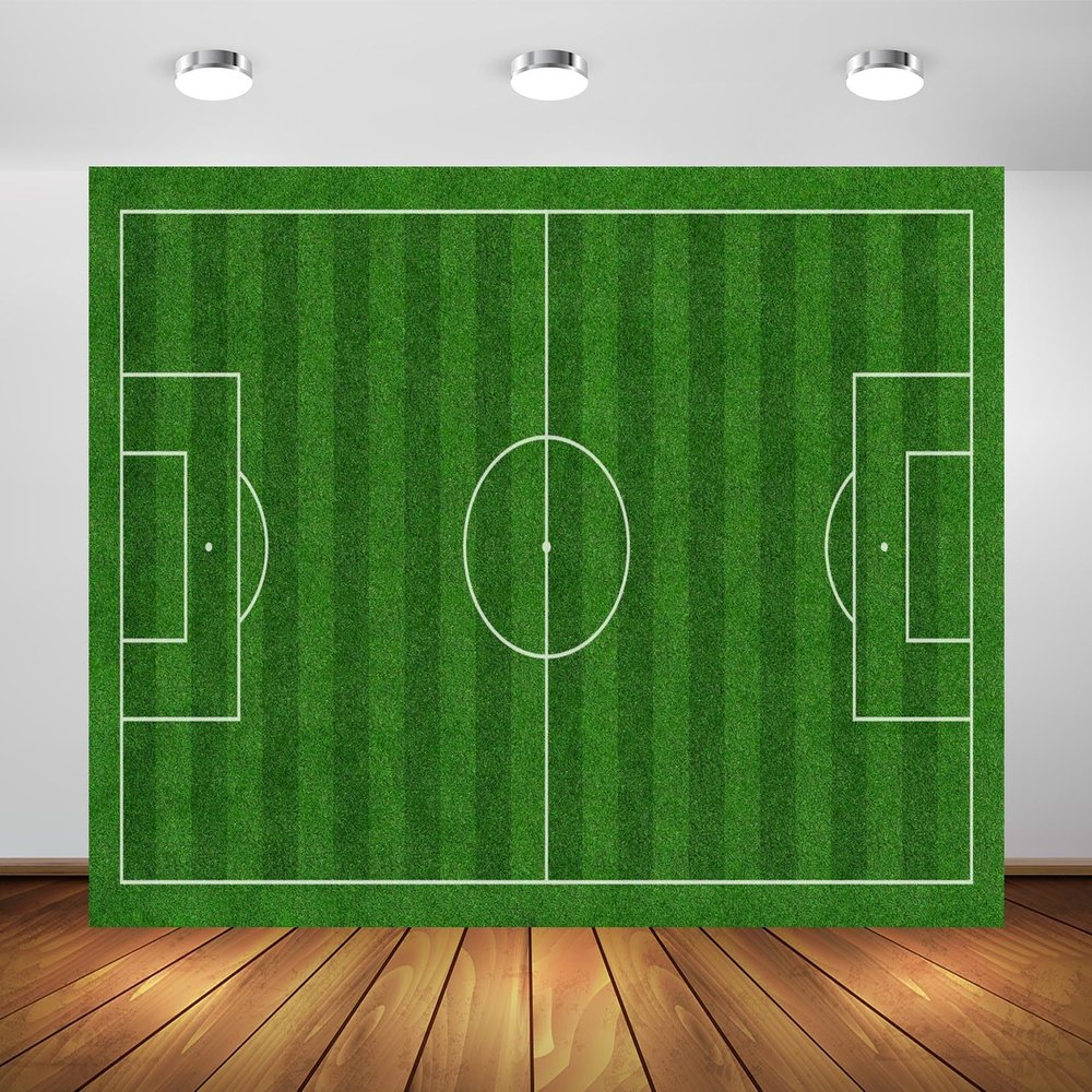 BELECO 15x10ft Fabric Green Soccer Field Backdrop Sports Stadium Green Grass Lawn Football Background Sports Game Boys Birthday Party Decorations Children Adult Portrait Photo Studio Props