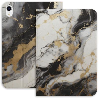 Black White Gold Marble Case for iPad iPad Mini 5/4/3/2/1(7.9- Inch) iPad Mini 6 (8.3-inch, 2021) with Pencil Holder, Protective Case with Soft TPU Back, Auto Sleep/Wake Cover