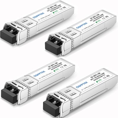 QSFPTEK 10GBASE-SR SFP Module, SFP+ 850nm 300m Duplex LC MMF DOM Optical Networking Transceivers Mini GBIC Compatible SFP-10G-SR, and Other Open Switch, 4pcs