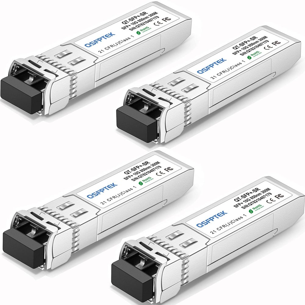QSFPTEK 10GBASE-SR SFP Module, SFP+ 850nm 300m Duplex LC MMF DOM Optical Networking Transceivers Mini GBIC Compatible SFP-10G-SR, and Other Open Switch, 4pcs