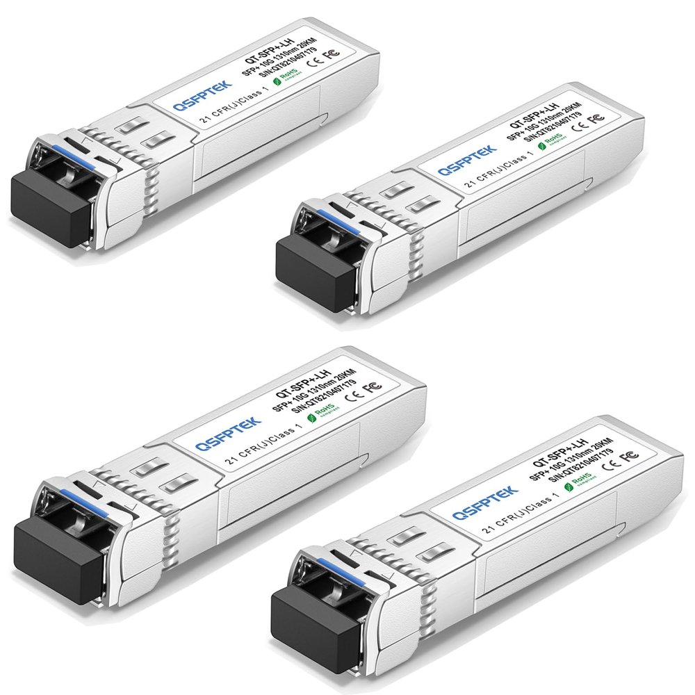 QSFPTEK 10GBASE-LH SFP Module, SFP+ 1310nm 20km Duplex LC SMF DOM Optical Networking Transceivers, Mini GBIC Compatible SFP-10G-LH, and Other Open Switch, 4pcs