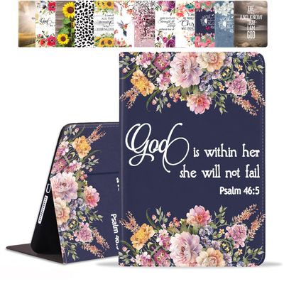 POIUYTREW Case for Samsung Galaxy Tab A8 10.5 Inch 2022 Model (SM-X200/X205/X207), PU Leather Folio Case Smart Cover with Stand & Auto Wake Sleep, Floral Quote Bible Verses Psalm 46:5
