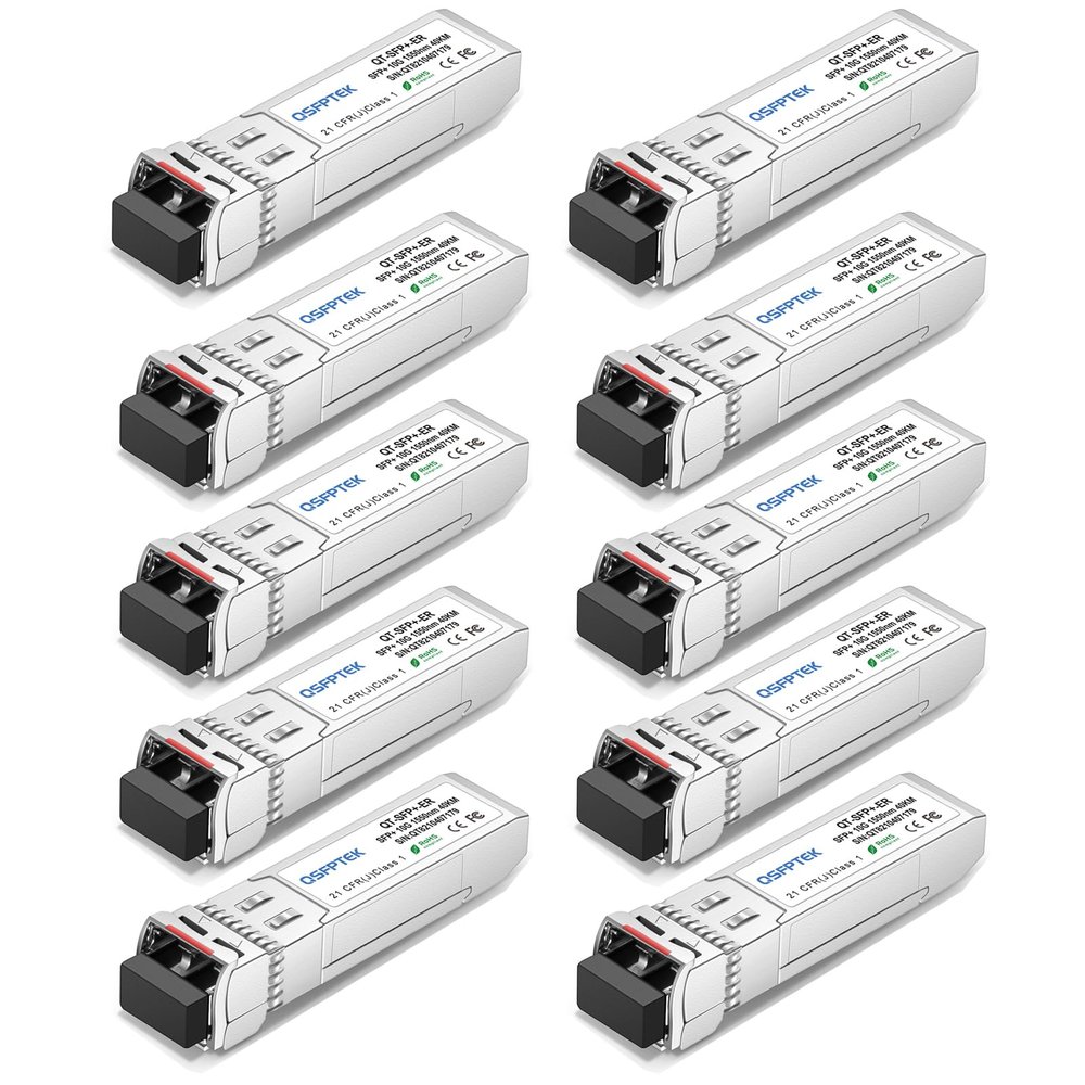 QSFPTEK 10GBASE-ER SFP Module, SFP+ 1550nm 40km Duplex LC SMF DOM Optical Networking Transceivers, Mini GBIC Compatible SFP-10G-ER, and Other Open Switch, 10pcs