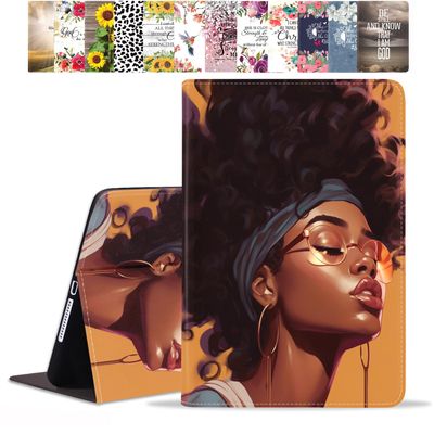 POIUYTREW Case for Samsung Galaxy Tab A8 10.5 Inch 2022 Model (SM-X200/X205/X207), PU Leather Folio Case Smart Cover with Stand & Auto Wake Sleep, African American Girl
