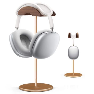 BEVCEFCC Headset Holder Stand Headphone Holder with Wood and Aluminum Desktop Headphone Stand Headset Stand for Desk with Solid Heavy Base Wood Headphones Stand for All Headphone Sizes (Gold)