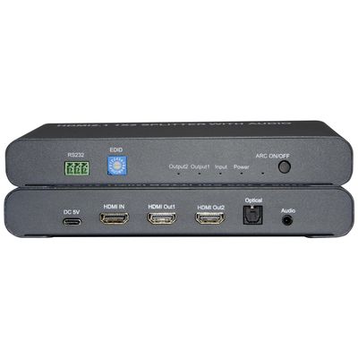 HDMI Splitter with Audio Extractor, HDMI 2.1 Splitter with Optical & 3.5mm Audio Output, Support HDMI ARC Return Function,RS232,EDID,LPCM,DTS,Dolby(102ER)