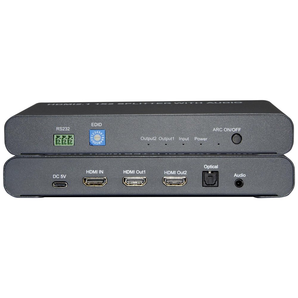 HDMI Splitter with Audio Extractor, HDMI 2.1 Splitter with Optical & 3.5mm Audio Output, Support HDMI ARC Return Function,RS232,EDID,LPCM,DTS,Dolby(102ER)