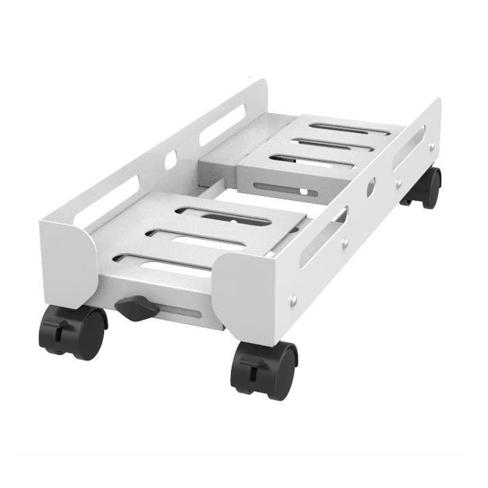 CPU Stand Mobile PC Tower Stand, Adjustable Width CPU Stand Steel Desktop CPU Holder, Heavy-Duty PC Case Stand with Rolling Caster Wheels Computer Tower Stand (Color : White, Size : L)
