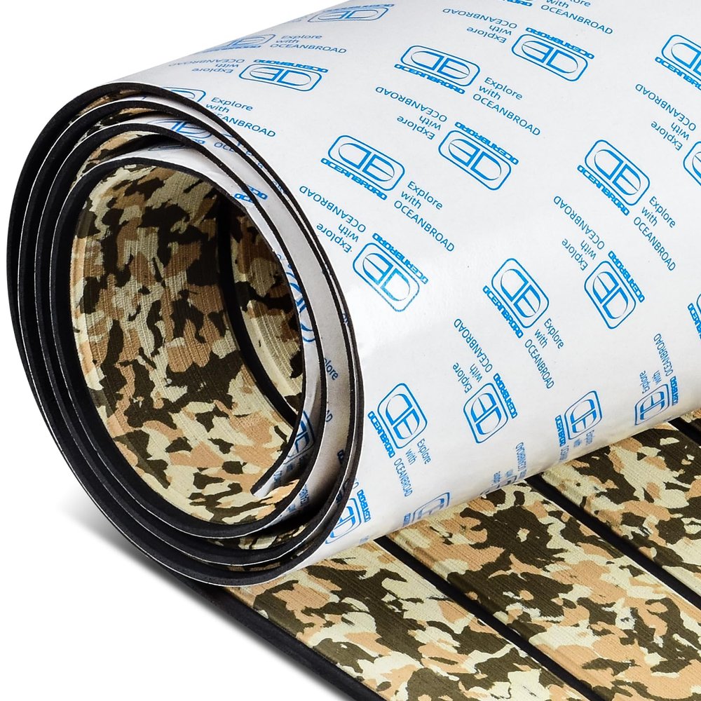 OCEANBROAD Camo Faux Teak Boat Flooring, 48''x16.8' Camo Brown