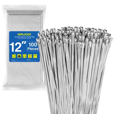12 inch Stainless Steel Cable Zip Ties 100Pack 304 Metal Cable Ties with 270lbs Tensile Strength Heavy Duty Zip Ties for Farms Pipes Roofs Workshop Outdoor Fence Use