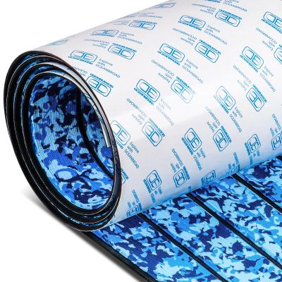 OCEANBROAD Camo Faux Teak Boat Flooring, 96''x16.8' Camo Blue