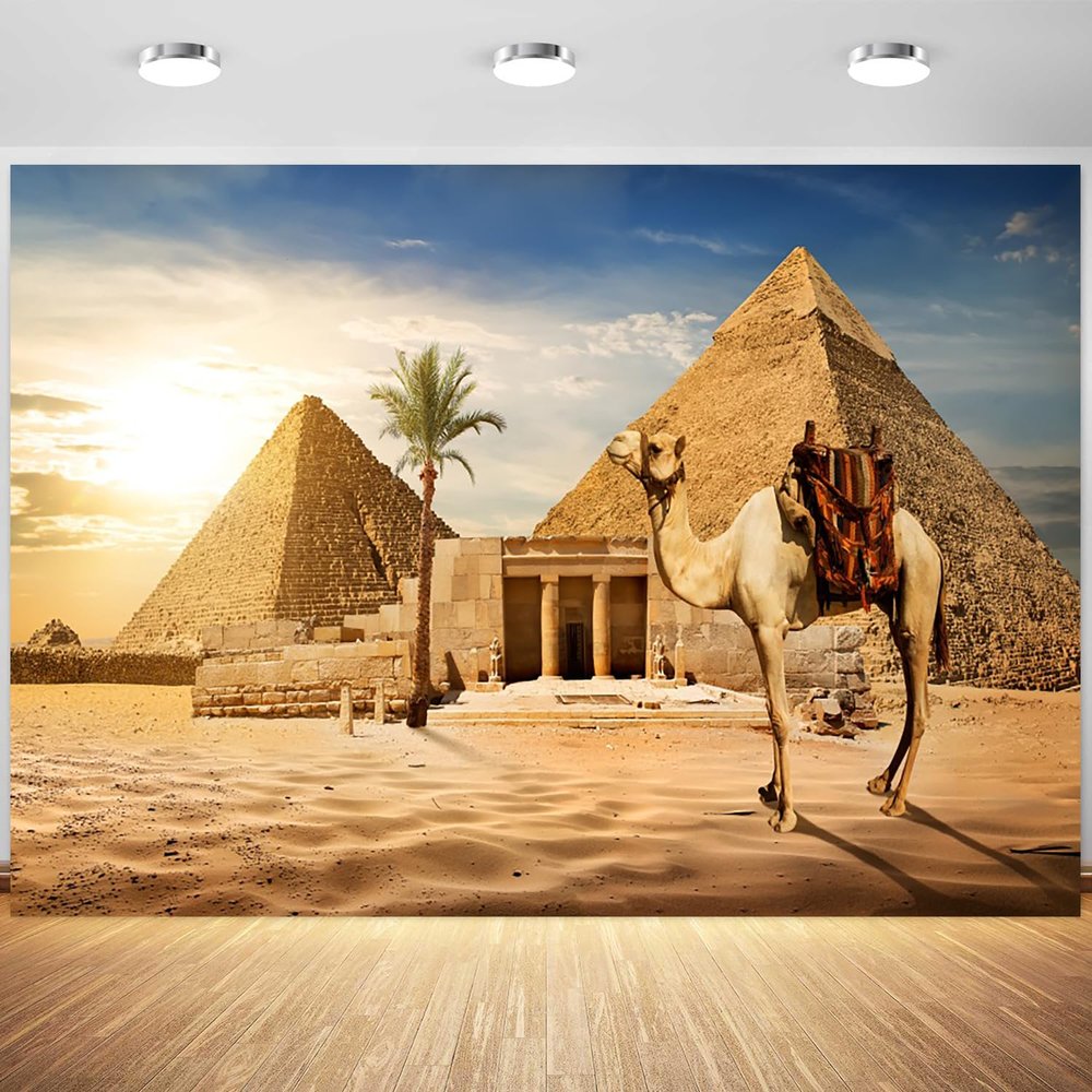 12x8ft Egyptian Pyramid Backdrop Ancient Egypt Landscape Camel Photography Background Desert Scene Sunset Sky Scenery Indoor Decoration Supplies Photo Booth Props