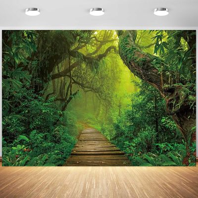 10x6.5ft Forest Backdrop Jungle Rainforest Spring Enchanted Nature Green Woodland Photography Background Hiking Camping Theme Party Decoration Portrait Photo Booth Props
