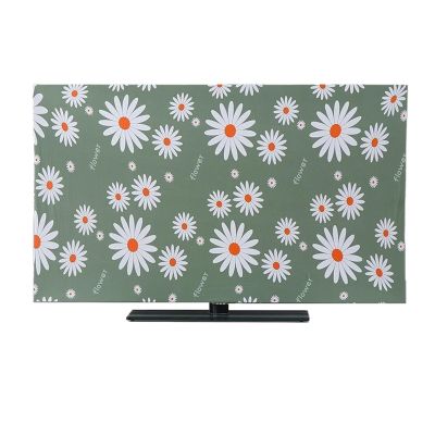 BuniQ Tv Cover Elastic Full TV Screen Protectors for Moving, Painting Televisions Enclosure, Soft Tv Display Protection (Color : White Flowers- Green, Size : 32 inches)