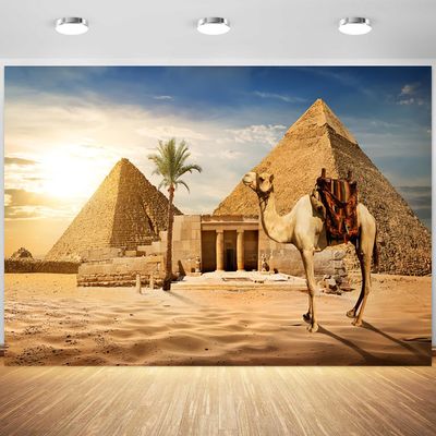 15x10ft Egyptian Pyramid Backdrop Ancient Egypt Landscape Camel Photography Background Desert Scene Sunset Sky Scenery Indoor Decoration Supplies Photo Booth Props