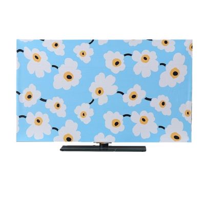 BuniQ Tv Cover Elastic Full TV Screen Protectors for Moving, Painting Televisions Enclosure, Soft Tv Display Protection (Color : White Flowers-Blue, Size : 75 inches)