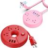 3 Prong Red USB Power Strip,Pink 2 Prong Power Strip with USB C Desktop Charging Station for Travel, Cruise Ships, Office, Nightstand view 1