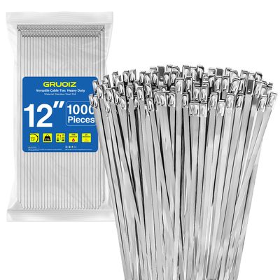 1000Pack Stainless Steel Cable Zip Ties 12 inch 304 Metal Cable Ties with 270lbs Tensile Strength Heavy Duty Zip Ties for Farms Pipes Roofs Workshop Outdoor Fence Use