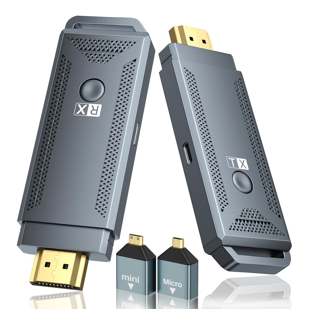 Wireless HDMI Transmitter and Receiver, 100FT Range, Plug & Play Portable Wireless HDMI Extender Supported 4K Decoding/1080P, Streaming from Laptop/PC/TV Box/Camera to Monitor/Projector/HDTV