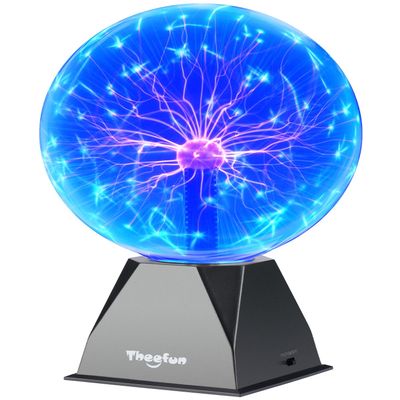 Theefun Blue Plasma Ball: 8 Inch Huge Plasma Globe Birthday Gifts Touch & Sound Sensitive Plasma Ball Lamp Electric Ball Lightning Novelty Light for Parties, Home, Prop, Room Decoration