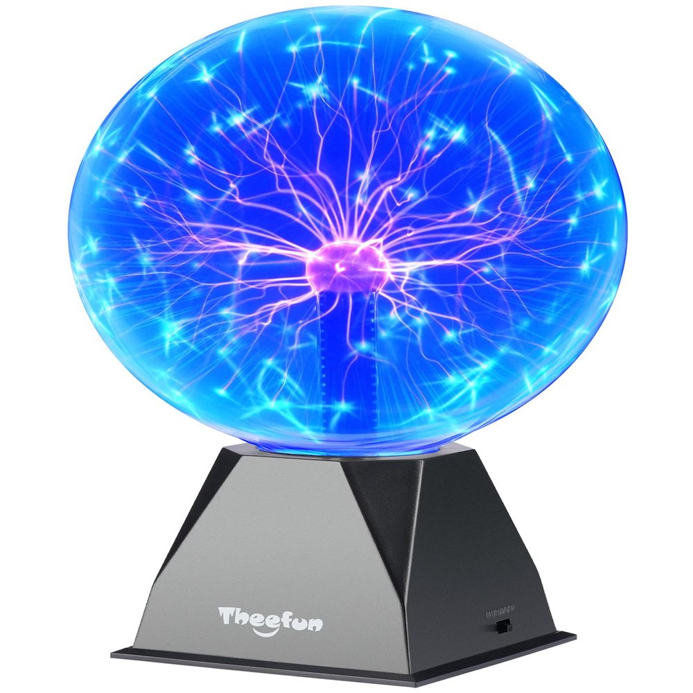 Theefun Blue Plasma Ball: 8 Inch Huge Plasma Globe Birthday Gifts Touch & Sound Sensitive Plasma Ball Lamp Electric Ball Lightning Novelty Light for Parties, Home, Prop, Room Decoration