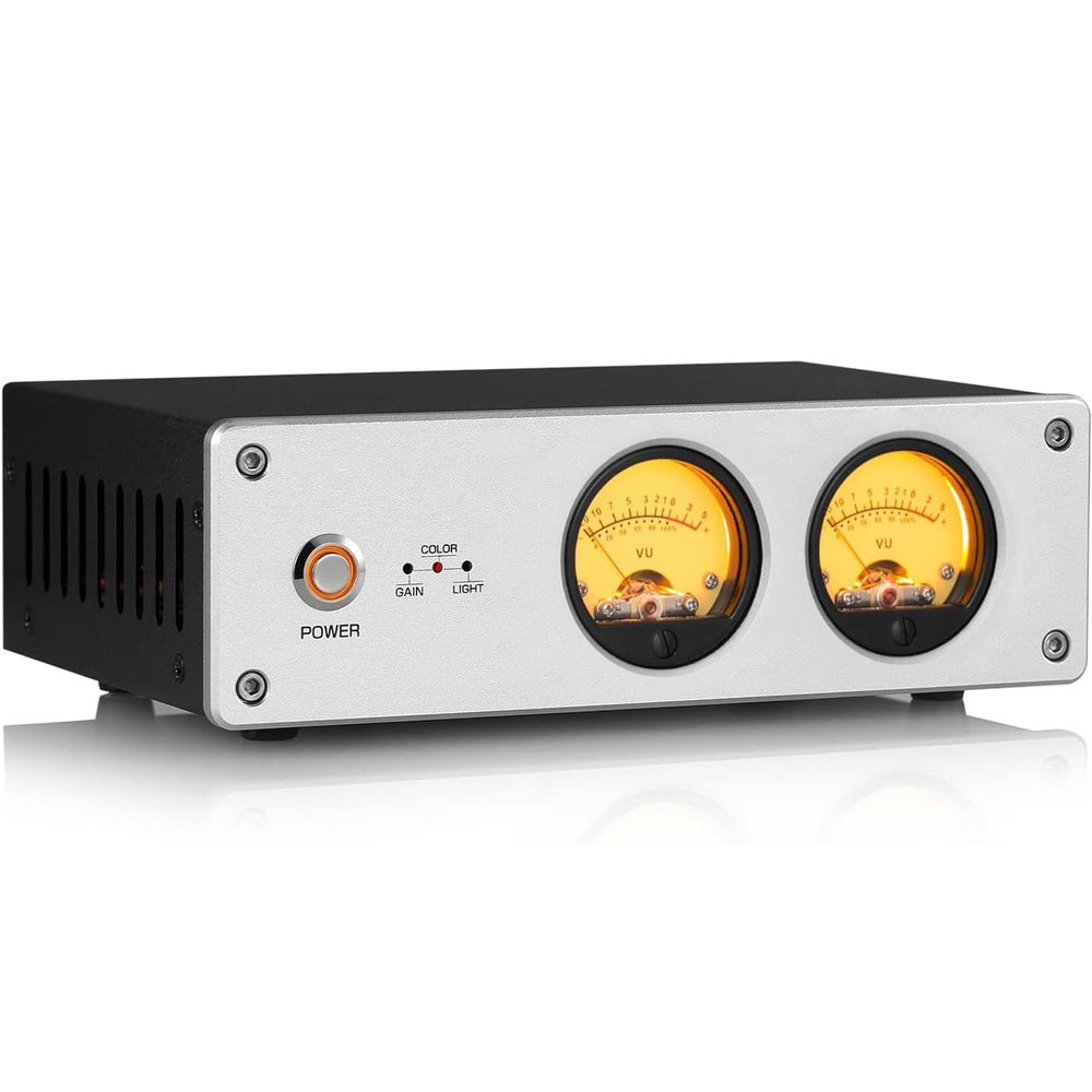Xlteam Dual Analog VU Meter, Audio Splitter Switcher Box, with Display DB Panel, Stereo Speakers, Colour/Brightness Adjustment, for Home Theater