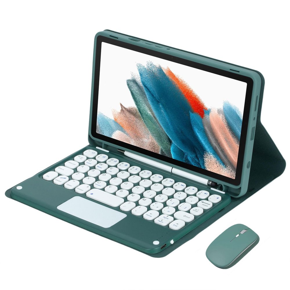 VLEAQC Keyboard Case and Mouse for Samsung Galaxy Tab A9 8.7 Inch 2023 (SM-X110/X115/X117), Magnetically Detachable Wireless Touchpad Keyboard, Lightweight Protective Case with Pen Holde,Green