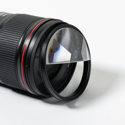 77mm Kaleidoscope Half Moon Glass Prism, Split Glass Prism Lens Filter, Special Effects Rotating Glass Accessories, Fractal Filter to Refract Multiple Images, Great for DSLR Cameras