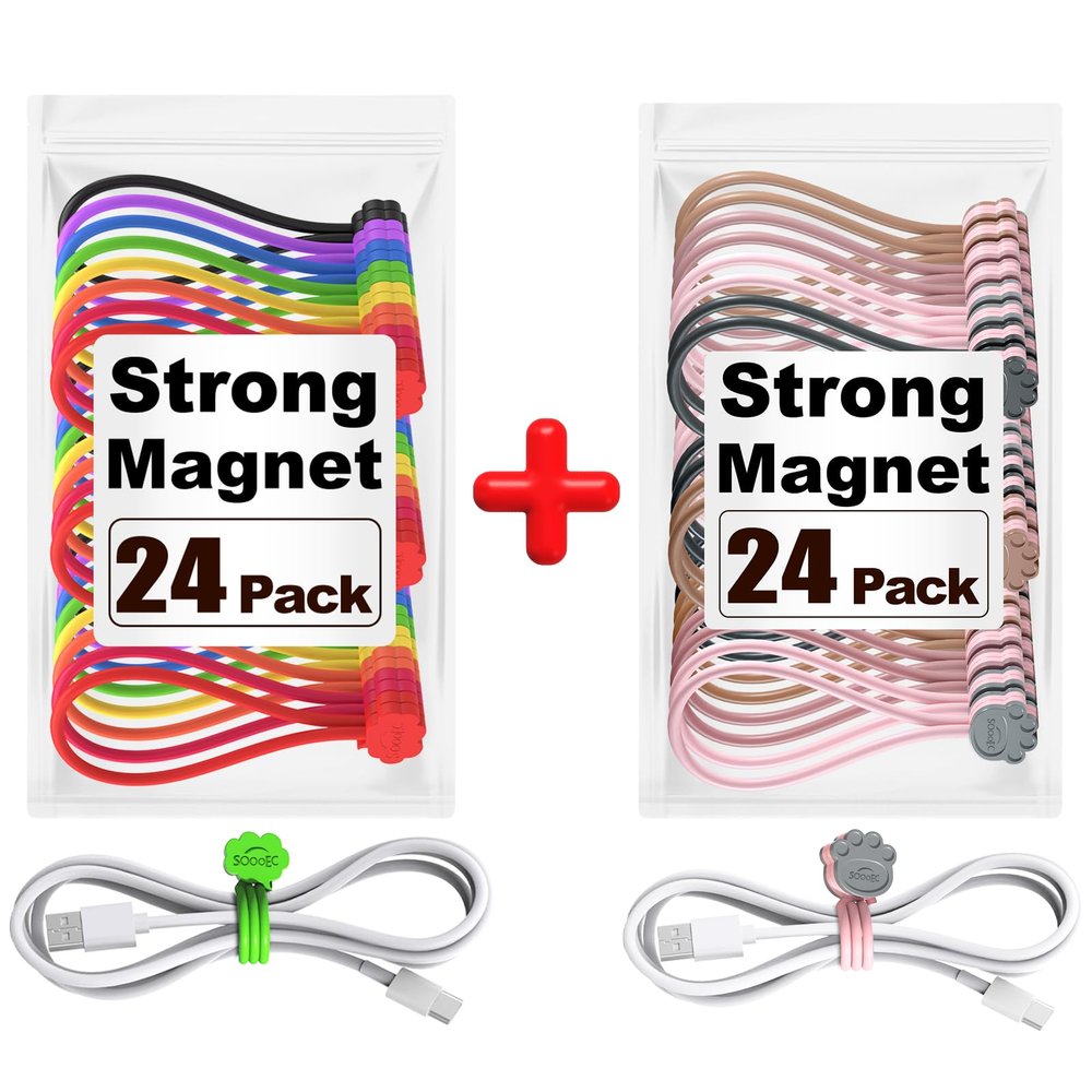 24 Pack Magnetic Cable Ties, Cute Cloud Design + Cute Cat's Paw Design, Great for Bundling and Organizing, Holding Stuff, Book Markers, Fridge Magnets