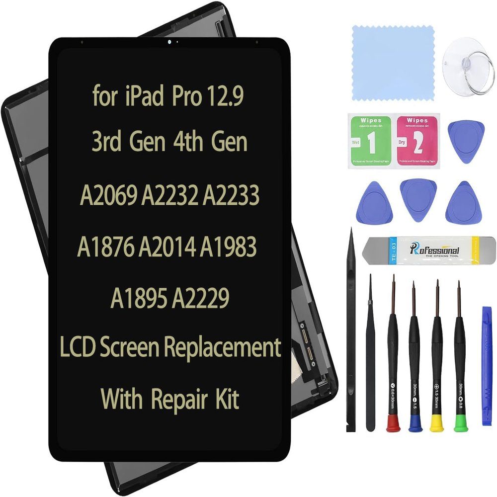 12.9" LCD Screen Replacement Compatible with iPad Pro 12.9 3rd Gen A1876 A2014 A1983 A1895 4th Gen A2069 A2232 A2233 A2229 Display LCD Assembly and Glass + Touch Digitizer + Repair Kit
