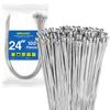 24 inch Stainless Steel Cable Zip Ties 100 Pack 304 Metal Cable Ties with 270lbs Tensile Strength Heavy Duty Zip Ties for Farms Pipes Roofs Workshop Outdoor Fence Use view 1