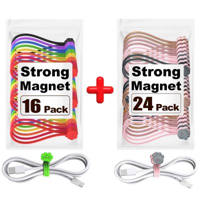 16 + 24 Pack Magnetic Cable Ties, Cute Cloud Design + Cute Cat's Paw Design, Great for Bundling and Organizing, Holding Stuff, Book Markers, Fridge Magnets