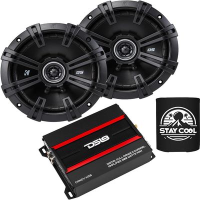 KICKER Speakers and Amp Package of 2 Items: 6-1/2" DS Speakers with DS18 Class D 240W 2-Channel Amplifier