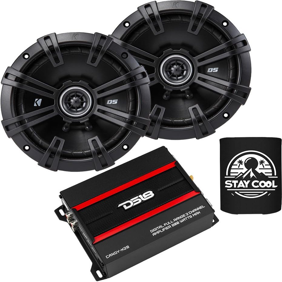 KICKER Speakers and Amp Package of 2 Items: 6-1/2" DS Speakers with DS18 Class D 240W 2-Channel Amplifier