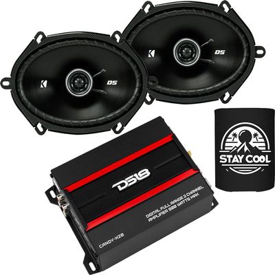 KICKER Speakers and Amp Package of 2 Items: 6"x8" DS Speakers with DS18 Class D 240W 2-Channel Amplifier