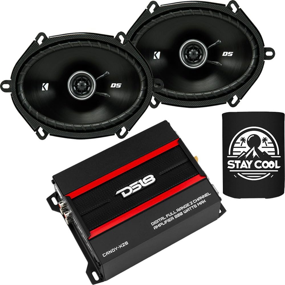 KICKER Speakers and Amp Package of 2 Items: 6"x8" DS Speakers with DS18 Class D 240W 2-Channel Amplifier