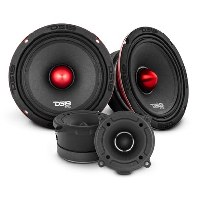 DS18 2X 6.5, Midrange Loudspeaker Red Aluminum Bullet 500W Max 250W RMS 8 Ohms with 2X PRO Super Bullet Tweeters Built in Crossover