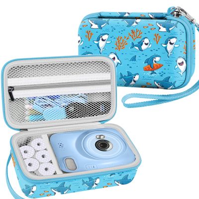 Leayjeen Kids Camera Case Compatible with Gofunly/Aasonida/CAMCLID/LETSHAHA Kids Instant Print Camera, Kids Instant Camera for 1080P Printed Photos,Birthday Gifts for Kids-Blue Sharks(Case Only)
