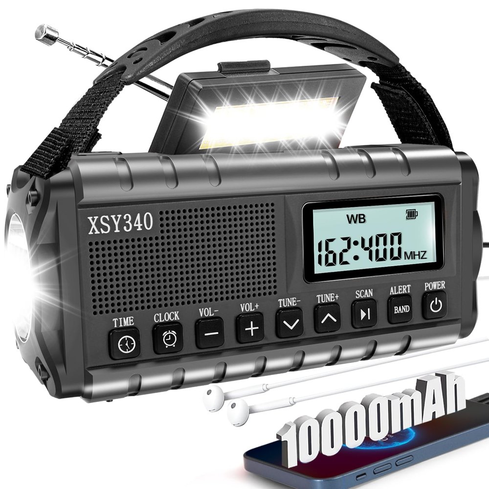 QAUYYW Upgraded 37000mWh Emergency Hand Crank Radio AM/FM with LED Flashlight Solar Radio, Portable Weather Radio, Emergency Cell Phone Charger for Family Outdoor Camping and Emergency Rescue Us