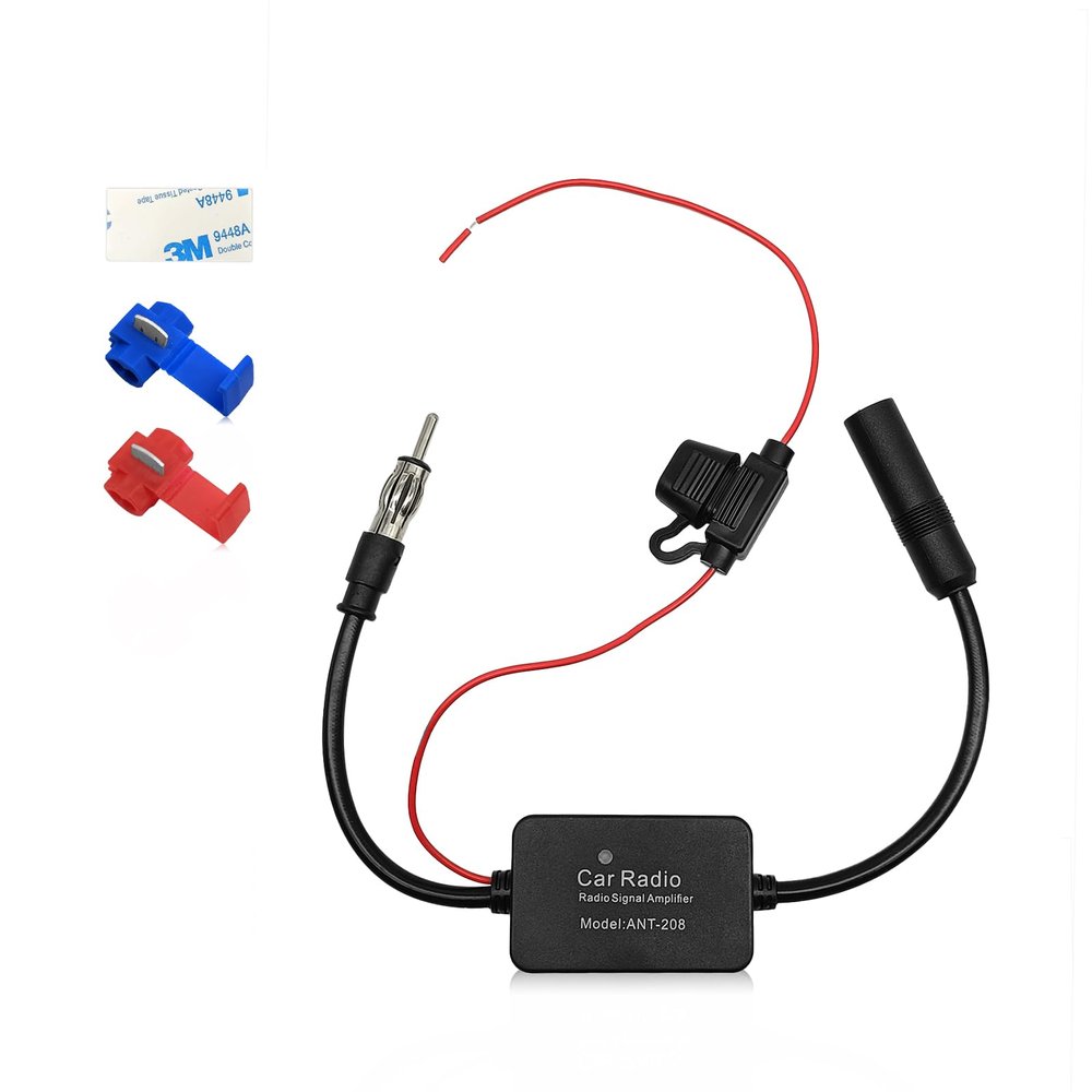 12V Car FM Booster - Booster Amplifier Amp Reduce Noise - DIN Plug Connector Adapter for Car Truck SUV Boat Stereo, Audio, Head Unit Receiver