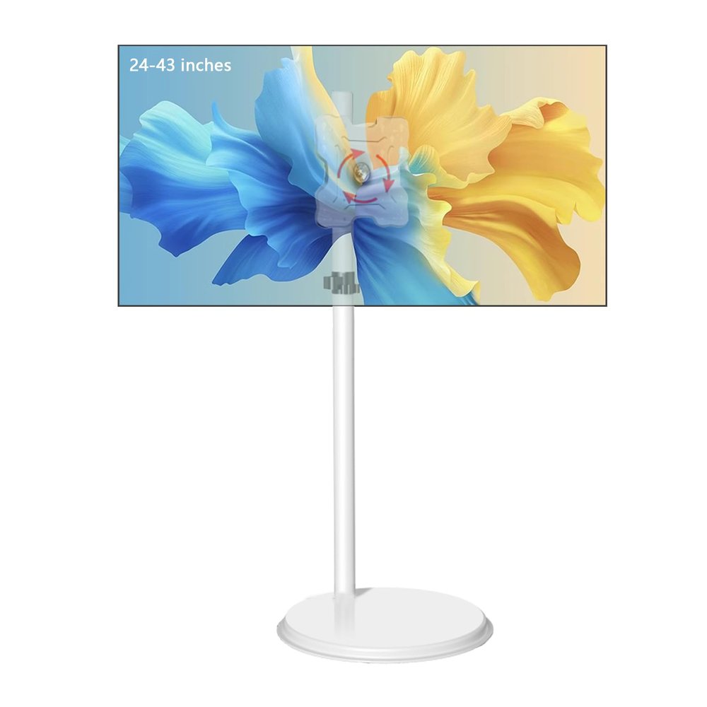 24-55 Inch Monitor Bracket, Pure White Vertical TV, Floor Mounted Mobile Trolley, Lifting and Rotating Frame, Pneumatic Cantilever (24-43 inches/Floor Stand)