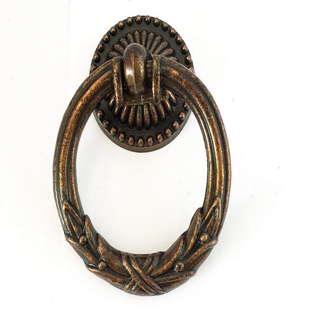 JCAKES Vintage Look Single Drop Pull Ring Knob Drawer Pull Pendant Dresser Pull Handles Dark Antique Copper