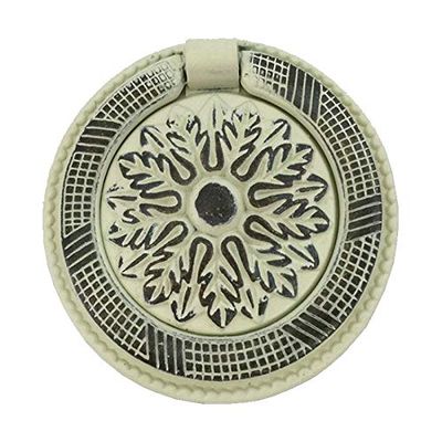 JCAKES 2.3" Dia Vintage Look Single Drop Pull Ring Knob Drawer Pull Pendant Dresser Pull Handles Antique White Bronze