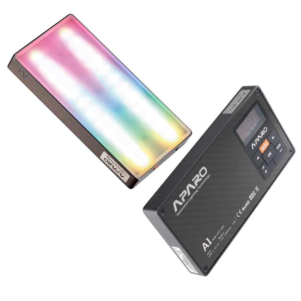 Aparo A1 Full-Color Camera Light, 10W Full Pixel Control RGBWW, CCT 2,000K to 20,000K, Mini On Camera Video Light Support Magnetic Attraction, APP Control